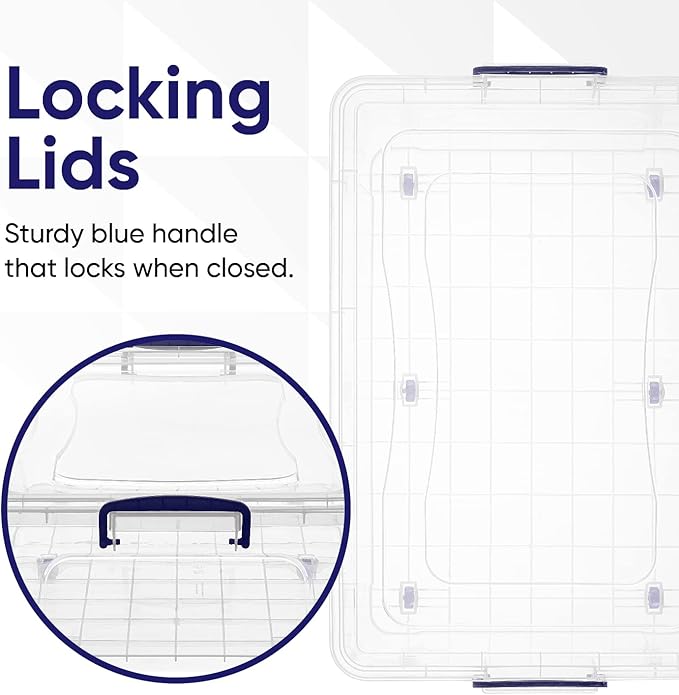 Superio Under Bed Storage Containers with Wheels (3 Pack), Flat Clear Storage Bin Stackable Large Storage Latch Box with Lids Store Cloths, Bedding, Linen, For Under The Bed, Garage, Home