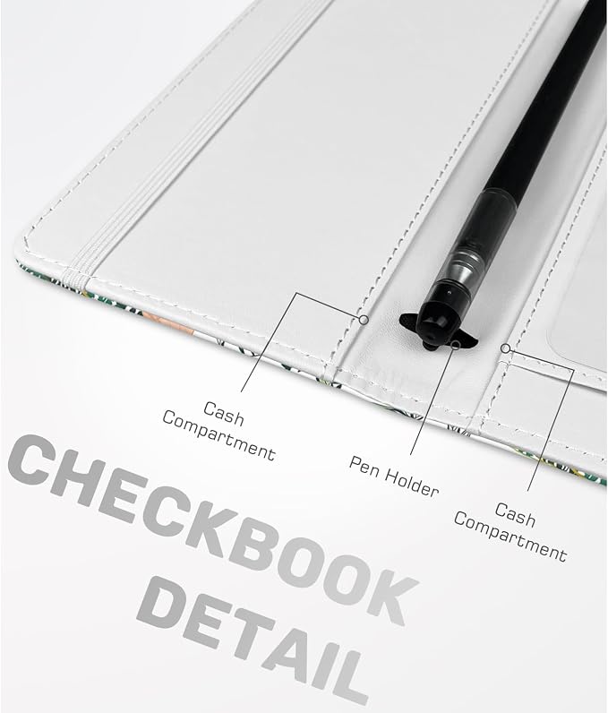 Letter Checkbook Cover, RFID Blocking Checkbook, Stylish, Lightweight, Slim Durable, Multi-Functional Checkbook Holder for Personal and Business Checks (Flower and Grass)
