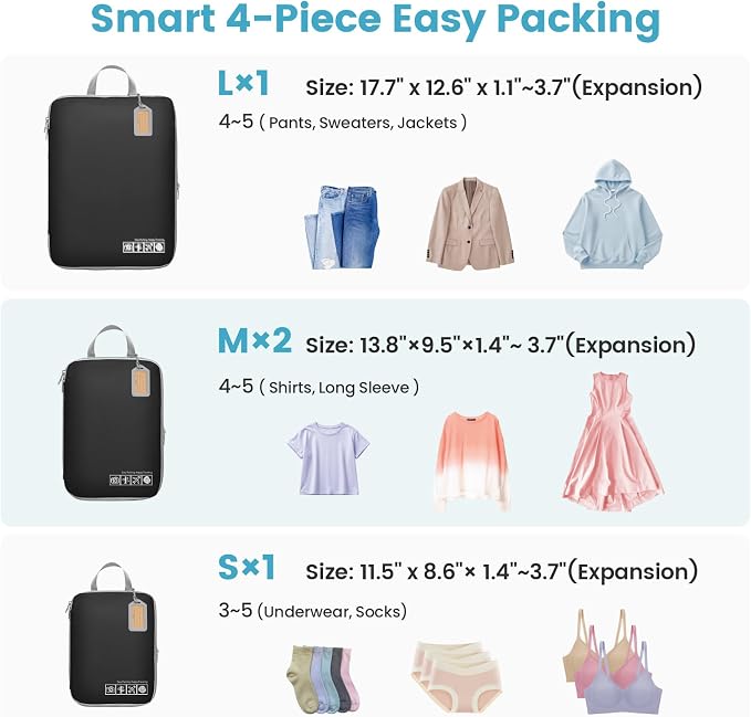 Cambond Compression Packing Cubes for Travel - Lightweight Expandable Travel Bags Luggage Organizers Travel Essentials Compression Cubes for Travel Space Saver for Carry on Suitcases Organizer