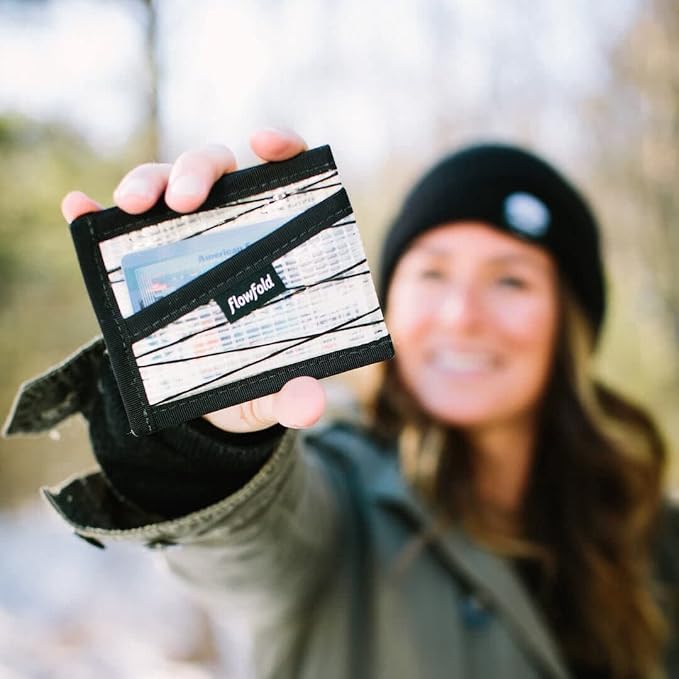 Flowfold Recycled Sailcloth Wallets - 3 Pocket Card Holder Wallet, Front Pocket Wallet, Slim Card Holder Wallet Made in USA (White Sailcloth)
