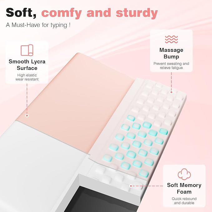 Ospelelf Keyboard Wrist Rest, Ergonomic Memory Foam Wrist Support for Typing & Gaming, Tilted Keyboard Pad, Aesthetic Desk Accessories for Office, Relief for Carpal Tunnel & Wrist Pain, Pink White
