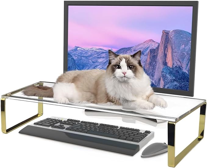 Keyboard Cat Protector - 20" Large Monitor Stand 2 in 1 Clear Acrylic Keyboard Cover Long Acrylic Monitor Stand Keyboard Protective Cover for Desk 108 Keyboard Protector Laptop Computer Monitor#1