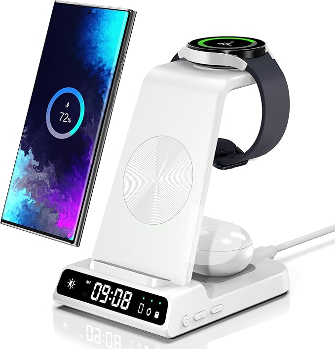 Wireless Charger for Samsung, 3 in 1 Wireless Charging Station for Samsung Galaxy S25 Ultra/S24 Ultra/S23/S22/Note 20/Z Flip 7/Fold 6, Charger for Samsung Galaxy Watch Ultra/8/7/6, Galaxy Buds 3/3 Pro