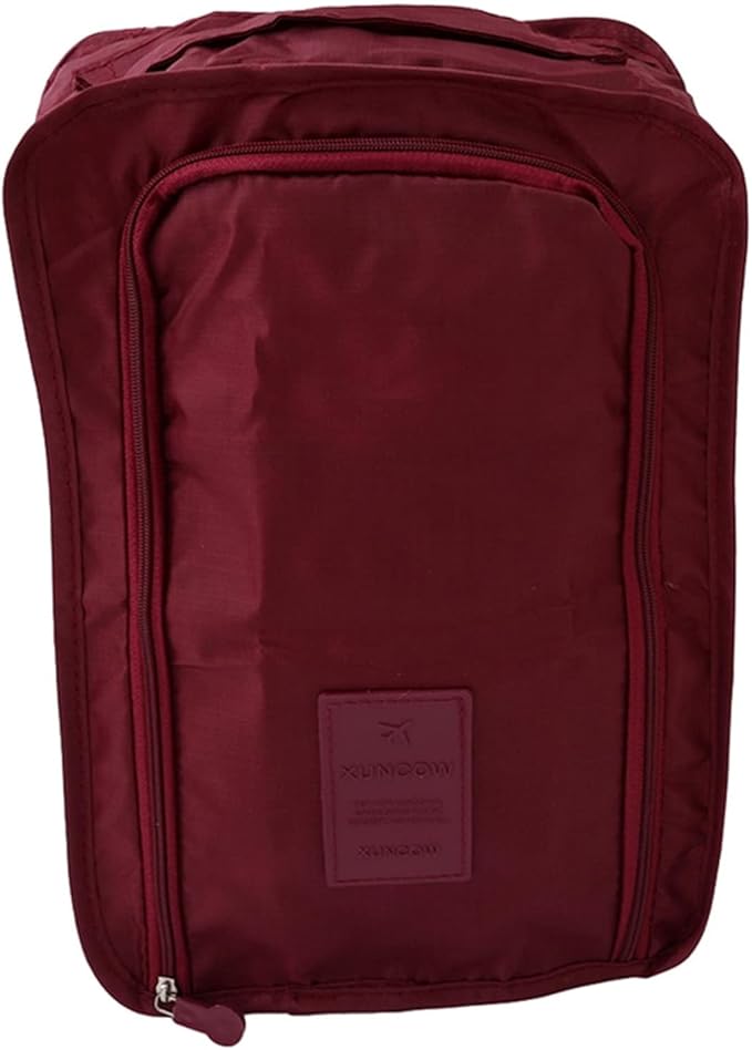 Travel Shoe Bags Foldable Waterproof Nylon With Zipper For Men & Women,Wine Red