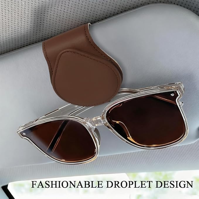 Magnetic Sunglass Holder for Car Visor, Sunglasses Visor Clip, Magnetic Leather Vehicle Glasses Ticket Card Clip, Automotive Eyeglass Hanger Organizer Accessories for Most Vehicles (Brown)