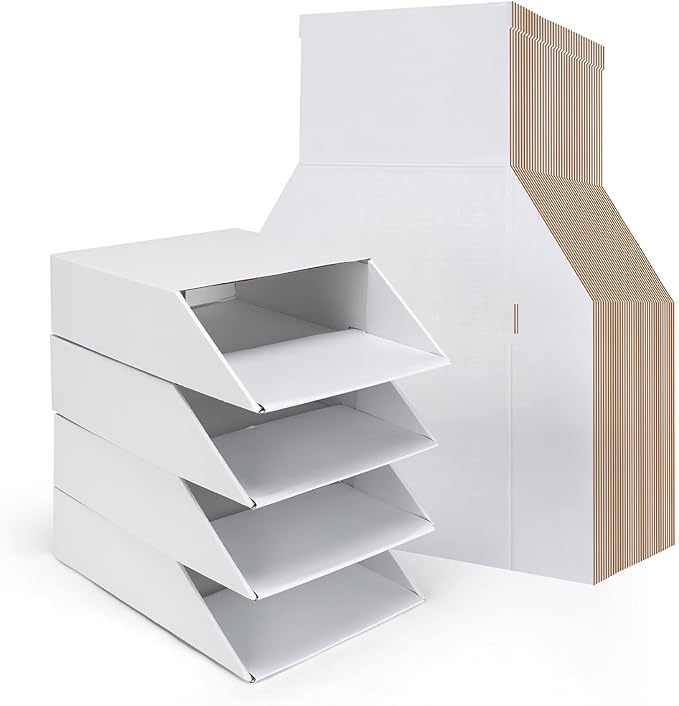EXYGLO 30 Pack Stackable Cardboard Desk Organizer Trays, Desktop Letter Tray for Document File Mail Storage, White, 12x9x3 Inch