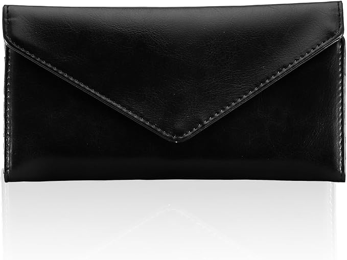 Card Wallet for Women RFID Blocking Envelope Style Ultra Slim Credit Card Case with Zip Coin Pocket, Black