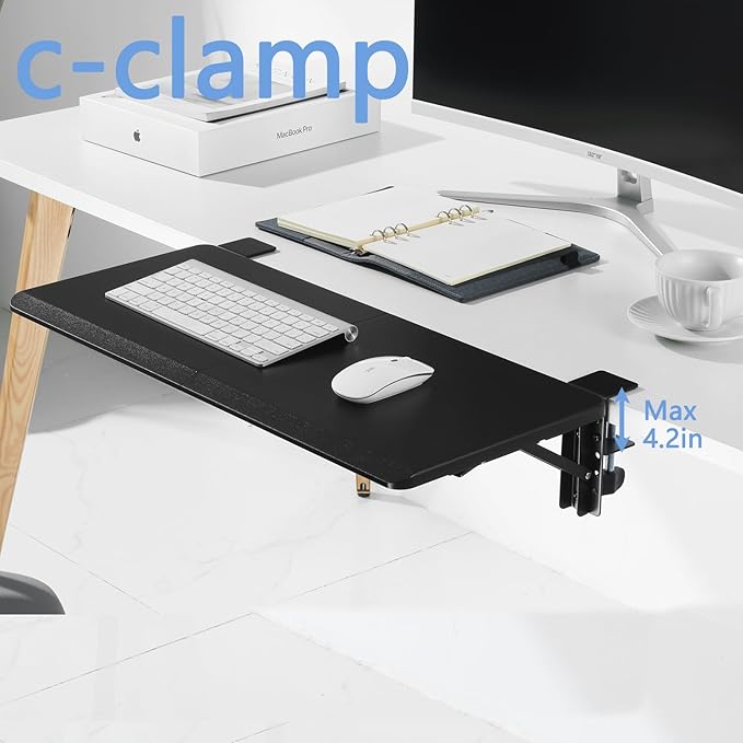 ETHU Ergonomics Desk Extender Tray, 25.6"x11.4" Large Size Foldable Keyboard Extender Tray Clamp On, Armrest Support for Home and Office (Black)