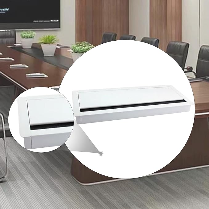 Desk Cable Management Box Power Strip Holder Aluminum Alloy Efficient Space Saving Wire Hide Desk Cord Organizer, for Kitchen, White
