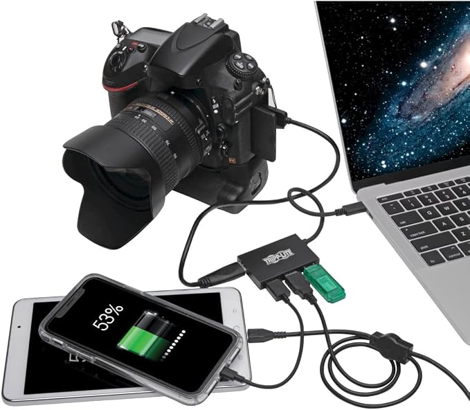 Tripp Lite Gen 1 USB-C Hub, Portable USB-C to USB-A Splitter for Charging and Data Transfer, Thunderbolt 3, 5 Gbps, 1.5 A, Aluminum (U460-004-4A-Al)