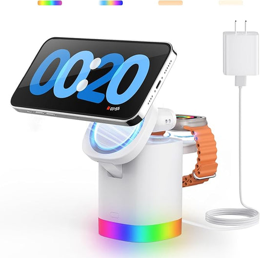 Magnetic Charging Station for Apple Watch: JoyGeek Wireless Charging Stand for Mag-Safe Charger Multiple Devices - for iPhone 16-12 Pro Max Plus, A-pple Watch Series 10-2, for Air-Pods 4/3/2/Pro