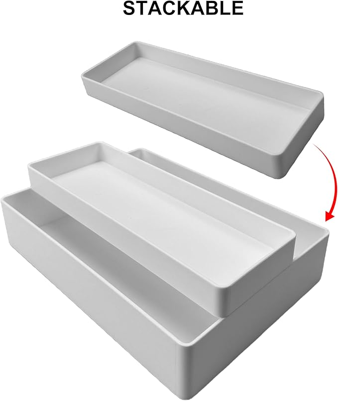 Amazon Basics Rectangular Plastic Desk Organizer, Half Accessory Tray for Office Supplies and Workspace Organization, 9.4" x 3.3" x 1", White