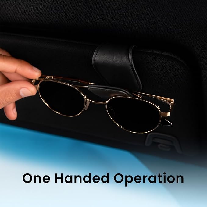Sunglass Holder for Car Visor Clip Pack 2 - Car Sunglass Holder - Magnetic Leather Sunglasses Holder - Eyeglass Holder for Car Visor - Visor Sunglasses Holder Clip (Black)