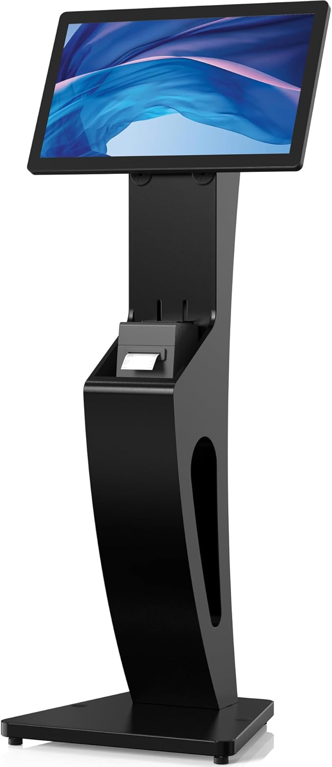 CTA Sleek Floor Stand Kiosk for Monitors ??Floor Stand with Printer Slot 15" to 32" up to 60lbs - for Check-in & POS Stations & More - Black (ADD-LDSLEEK)