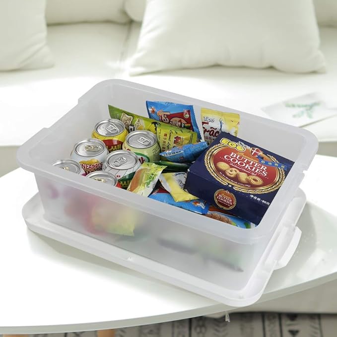 14 Quart Clear Storage Box, Underbed Plastic Latch Box with White Lids, 2-Pack
