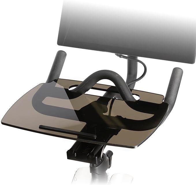 TFD The Tray Original for Peloton Bike Original Models, Angled Acrylic Desk Tray with Rubber Grip Insert for Laptop, Tablet, Phone, and Books, Work or Read While Riding, Dark Acrylic