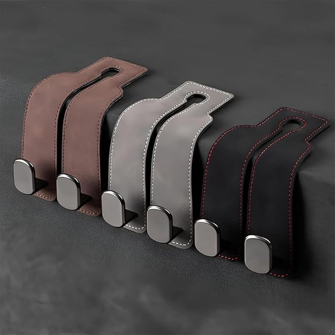 Car Purse Hooks, Car Hooks for Headrest, Leather Metal Car Hangers for Seat Double Hook, Multi-Functional Car Headrest Hook for Purses, Handbags