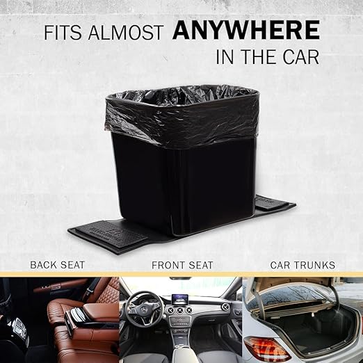 Car Trash Can with Stability Wings – Leakproof Portable Garbage Bin for Fabric & Rubber Mats – Compact Durable Plastic Auto Organizer for Cars, SUVs, Trucks (Black, Large)