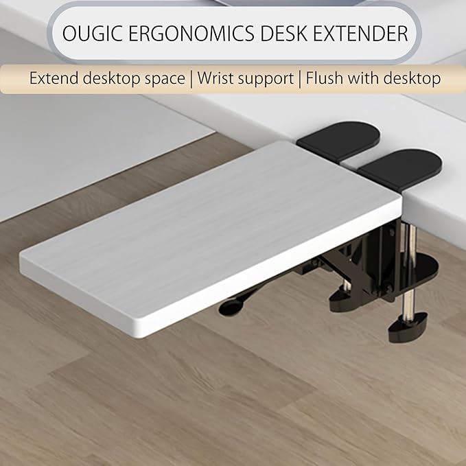 Ergonomics Desk Extender Tray, 11.8x5.9" Punch-Free Clamp on, Foldable Keyboard Drawer Tray, Table Mount Arm Wrist Rest Shelf, Computer Elbow Arm Support