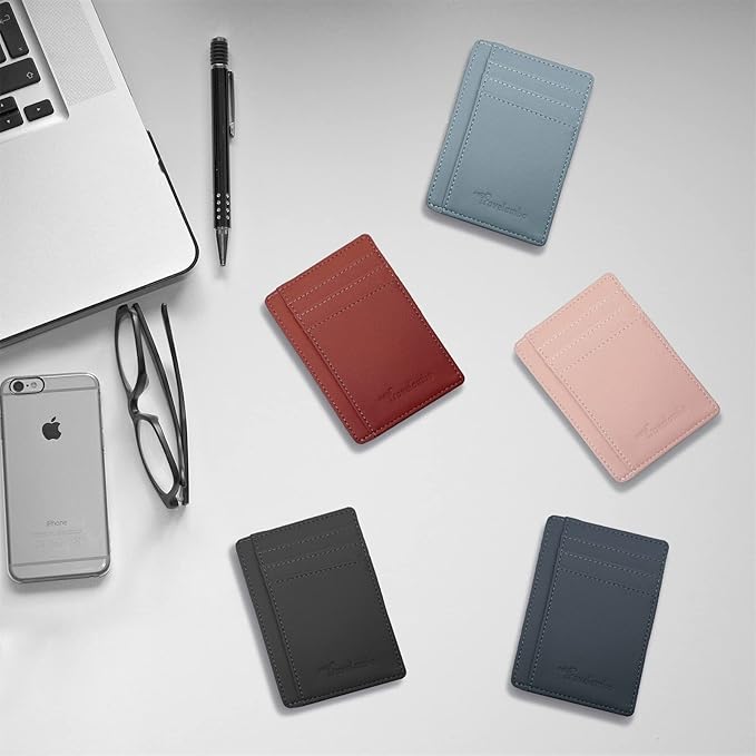 Travelambo Front Pocket Minimalist Leather Slim Wallet RFID Blocking Medium Size