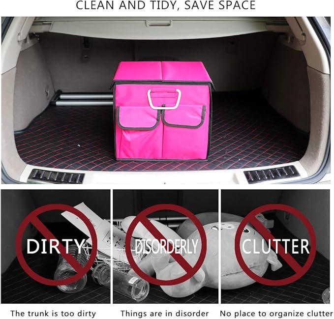 Car Trunk Organizer Collapsible Portable Multi Compartments Organizer with Non Slip Straps for SUV Truck Auto Vehicle Car Auto Minivan (Small covered, Rose red)