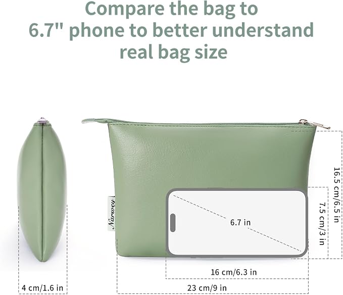 Narwey Small Makeup bag for Purse, Small Makeup Pouch for Purse Cosmetic Bag with Zipper, Cute PU Leather Make up Pouch for Women Girls (Mint Green)