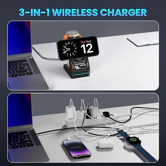 JoyGeek 3-in-1 Wireless Charging Station,Charger Stand for iPhone 15/14/13/12 Series, Fast Magnetic Charging Dock for Watch Ultra 2/9/8/7/6/SE/5/4/3/2,AirPods Pro 3/2