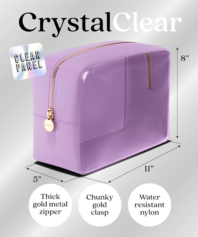 Embla Clear Large Makeup Bag Cute Big Make Up Nylon Pouches Travel Bathroom Bags for Toiletries XL Cosmetic Pouch for Women Girls Extra Large Zipper Toiletry Skincare Organizer Purple