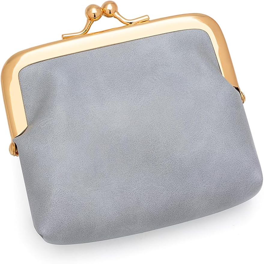 Women’s Small Coin Purse, Vintage PU Leather Change Purse, Rectangle Kiss Lock Coin Pouch, Pocket-Sized, Solid Color, Mini Coin Purse for Women - Blue