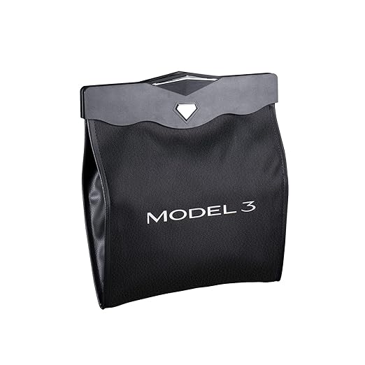 Motrobe Trash Can for Tesla Model 3 2017-2023 Garbage Bag [Strong Magnetic Buckle] with LED Light 1PCS Backseat Hanging Garbage Bin Waterproof Faux Leather Model 3 Interior Accessories 2.5 Gallons