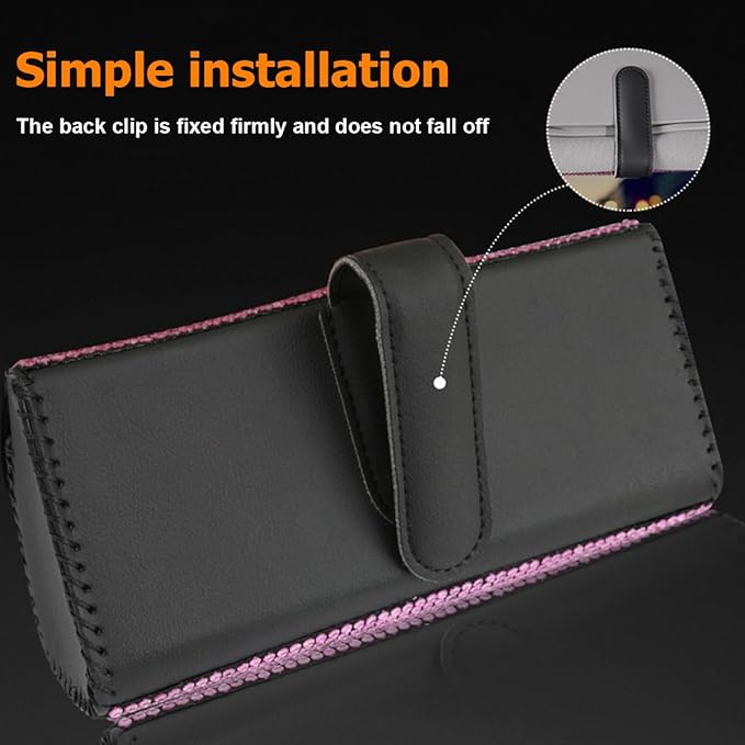 Osilly Bling Car Sunglass Holder for Sun Visor, Sparkling Crystal Leather Automotive Eyeglasses Mount Clip Organizer with Hidden Magnetic Closure for Men Women, Universal for SUV Truck Van（Multicolor）