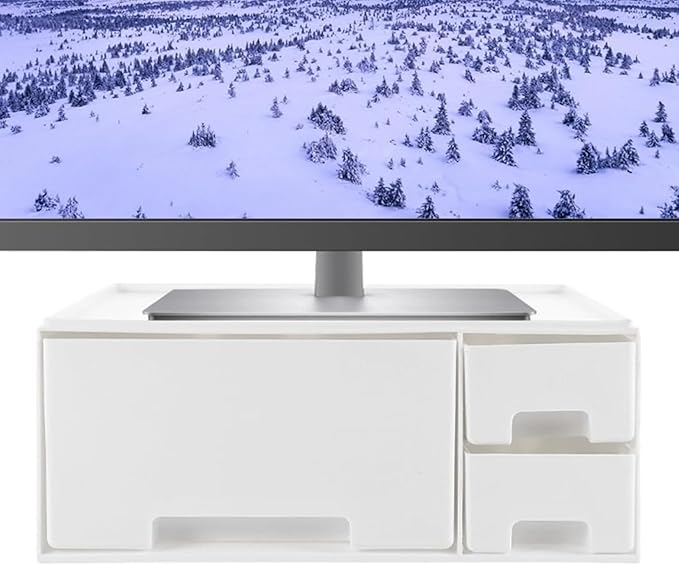Gatuida Desk Monitor Stand Riser: Desk Organizer with Drawer for Office Supplies, White