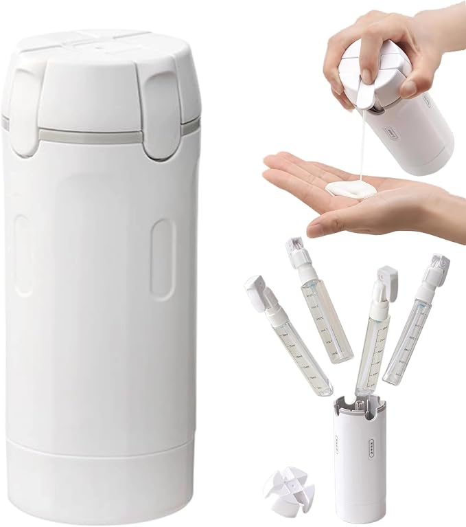 Portable Travel Toiletries Bottle Set, 4-in-1 Leak-Proof Refillable Bottles with Twist-Lock Caps, TSA-Friendly Travel Toiletry Containers, Leakproof & Refillable (White)