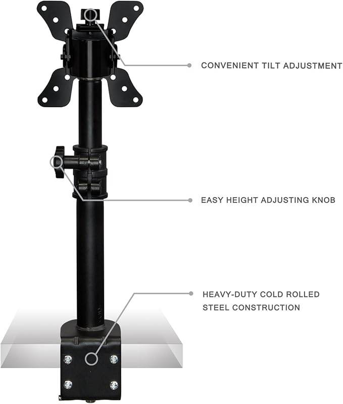 Mount-It! Single Monitor Desk Mount - Vertical Monitor Stand with Height Adjustable Telescoping Pole - Fits 19??4 Inch VESA Monitors - Tilt & Swivel - Heavy-Duty Desk Clamp