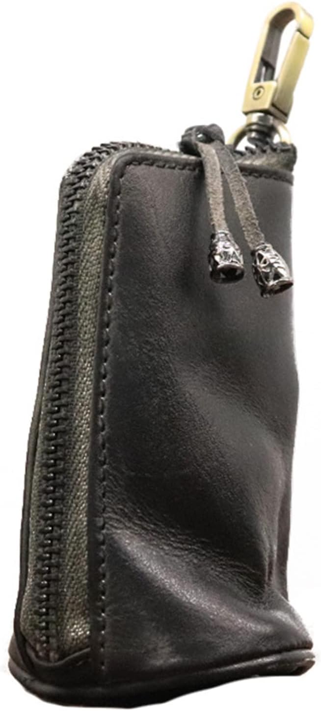 Medieval Leather Zipper Coin Pouch, Genuine Cowhide Handcrafted Coin Organizer Change Holder Keychain Coin Purse for Men & Women (Black)