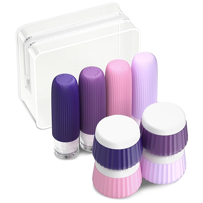 Mrsdry Travel Bottles 8 Pack, TSA Approved 3 oz Toiletries Containers, Leak Proof Silicone Squeezable Essentials Jars with Clear Bag