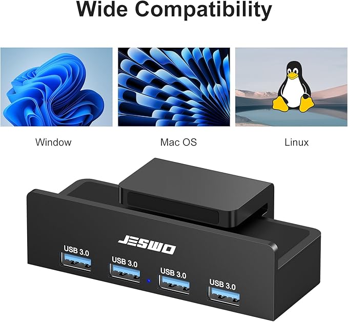 USB Hub 3.0, JESWO Clamp USB Hub with Extra Power Supply Port, Aluminum 4-Port USB 3.0 Extender Hub with 4.92ft Cable for Monitors, Desks, PC, Laptop, XPS, USB-Flash Drives, etc.