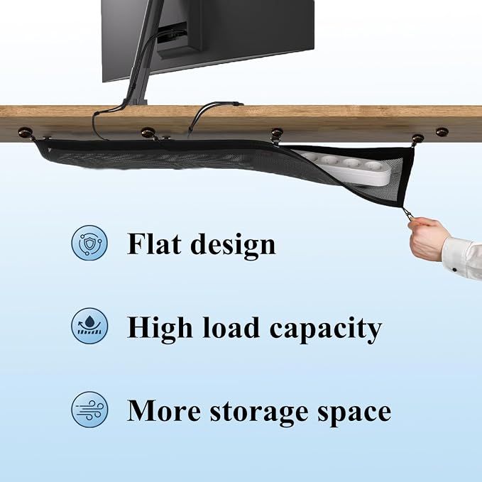 Under Desk Cable Management Net, Heavy-Duty Mesh Desk Wire Organizer, Large Capacity Under Desk Cord net for Home Office & Gaming Setup, Adjustable & Sturdy Cable Management net