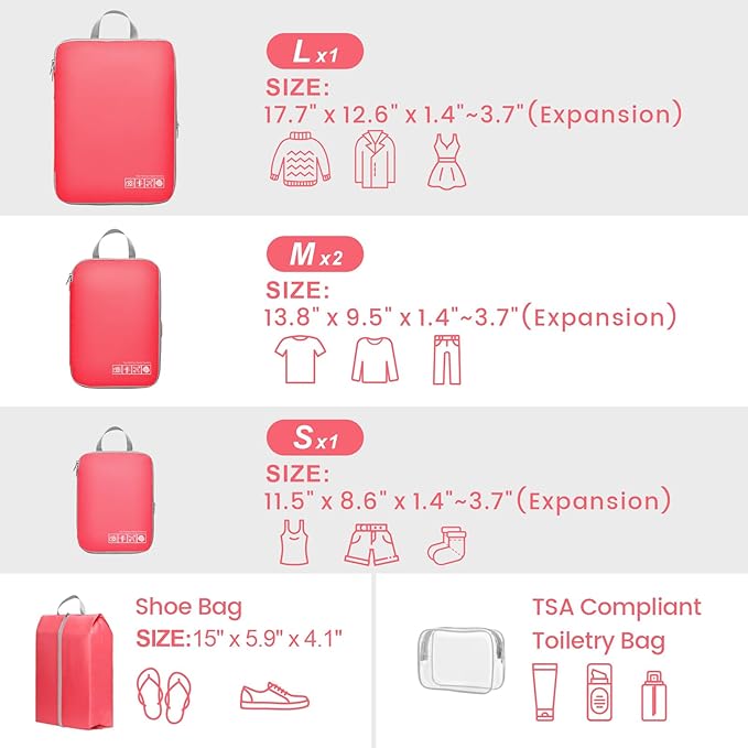 Cambond Compression Packing Cubes for Travel Women - Lightweight Luggage Organizers Bag Packing Cubes for Carry on Suitcases