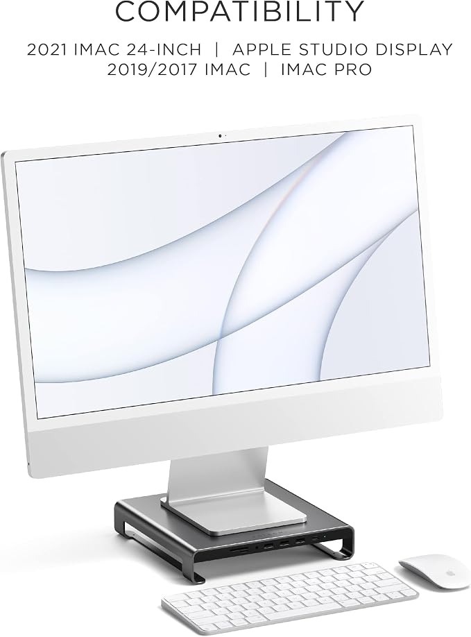 SATECHI Type-C Aluminum Monitor Stand Hub with USB-C Data, USB 3.0, Micro/SD Card Slots & 3.5mm Headphone Jack - for Apple Studio Display, iMac, iMac Pro (Space Grey)