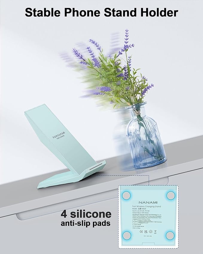 NANAMI Wireless Charger - Fast Wireless Charging Stand Desktop Charger Dock for iPhone 17/17 Air/16/15/14/13/12, 10W Phone Charging Stand for Samsung Galaxy S26/S25/S24/S23/S22/S21/S20/10/9