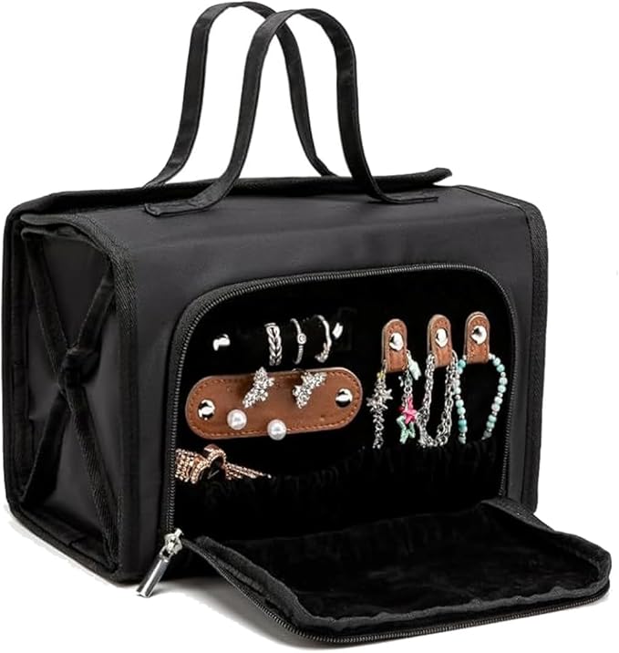 ROYALFAIR Roll Up Makeup Bag, Waterproof Toiletry Bag for Women, Hanging Travel Organizer bags with Jewelry Organizer Compartment, Extra Large 4 Clear TSA Approved Pouches Cosmetic Makeup (black)