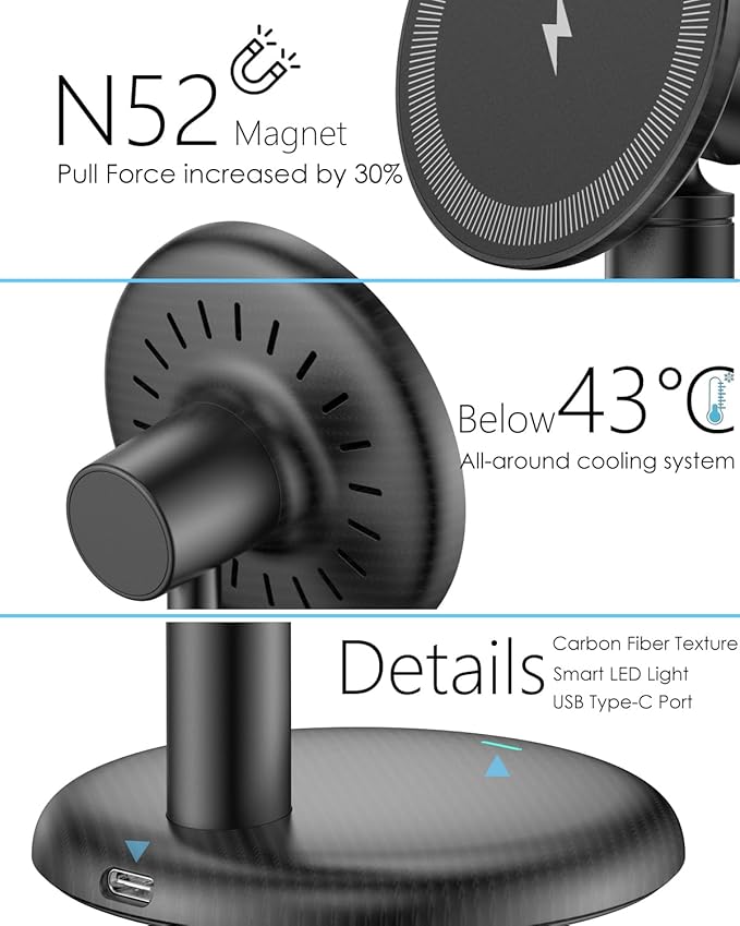 Mag-Safe Charger Stand for iPhone 17/Air/16/15/14/13/12,15W Fast Charging,Wireless Charging Pad Compatible with MagSafe Suitable for Desk or Nightstand (No Adapter/Angle Fixed)