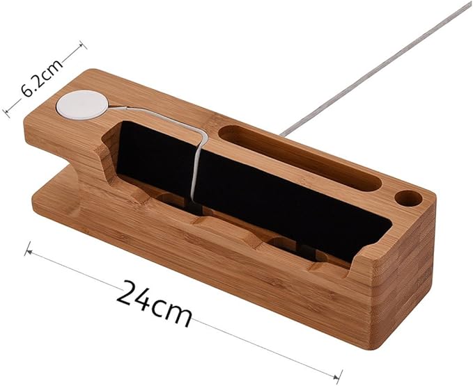 MOOZO Bamboo Wood Desktop Charging Dock Station Charger Holder Cradle Stand Compatible iPhone 16 15 14 13 12 11 Pro Max Apple Watch 2 3 4 / iWatch Samsung Galaxy S8 S7 S6 Edge Plus LG HTC Smartphones