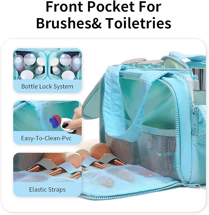 Puffer Travel Toiletry Bag – Large Capacity 11.8”L Makeup Organizer, 4 Compartments, Waterproof Wet/Dry Separation, Ultra-Light Taslan Fabric – Ideal for Business Trips, Gym, Family Vacation, Camping