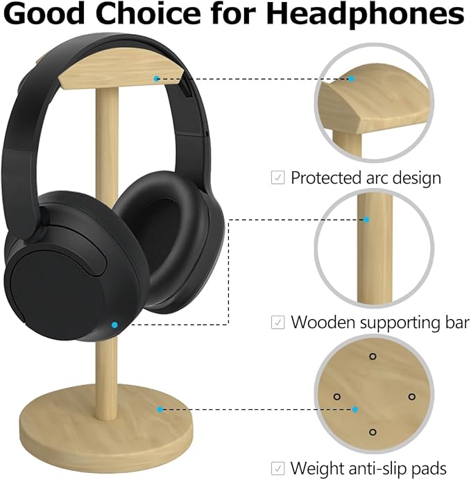 Headphone for Desk Hanger Holder Organizer Keeper Racks Storage Mount Gaming Headset Stand Premium Functional Craftmanship Headset Stand (Wood Tone)