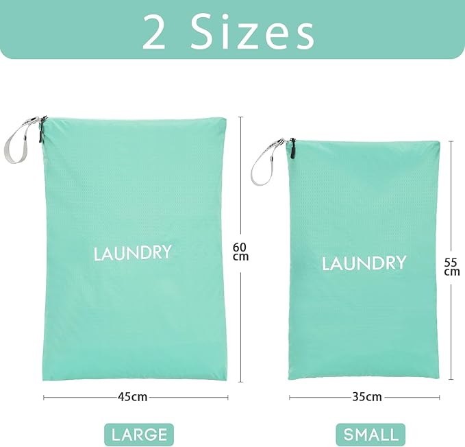 WiseBoy 2-Pack Travel Laundry Bags | Washable Wet Dry Bags for Gym | Odor-Resistant Dirty Clothes Organizer | Waterproof Swimsuit & Workout Gear Pouch with Heavy-Duty Zipper