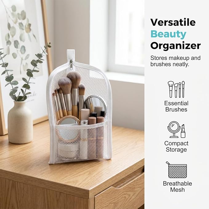 Standing Toiletry Bag, 2026 New Portable Lightweight Travel Toiletry Bag, Foldable EVA Mesh Large Capacity Toiletries Organizer, Hanging Clear Makeup Bag for Women (White 1pcs)