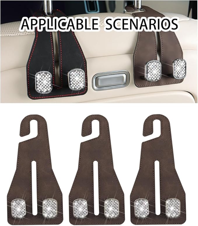 Zpana 2 PCS Car Seat Headrest Hook, Leather Vehicle Seat Back Hanger for Purses Bags, Metal Automotive Interior Storage Organizer Hooks Accessories, Universal for SUV, Truck, RV (Brown)