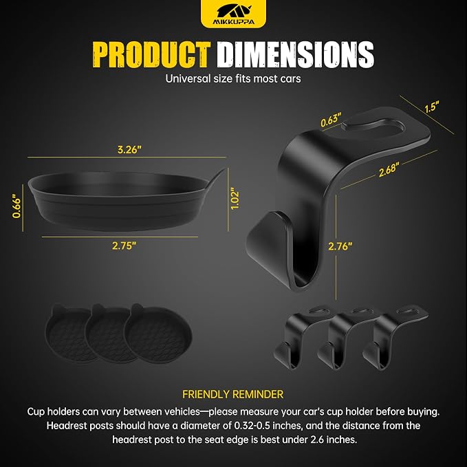 MIKKUPPA Car Trunk Organizer Set - 65L Collapsible Trunk Organizer with Lid, Registration and Insurance Holder with Magnetic Shut, 4 Pcs Car Seat Headrest Hook and Cup Holder Coaster (Black)
